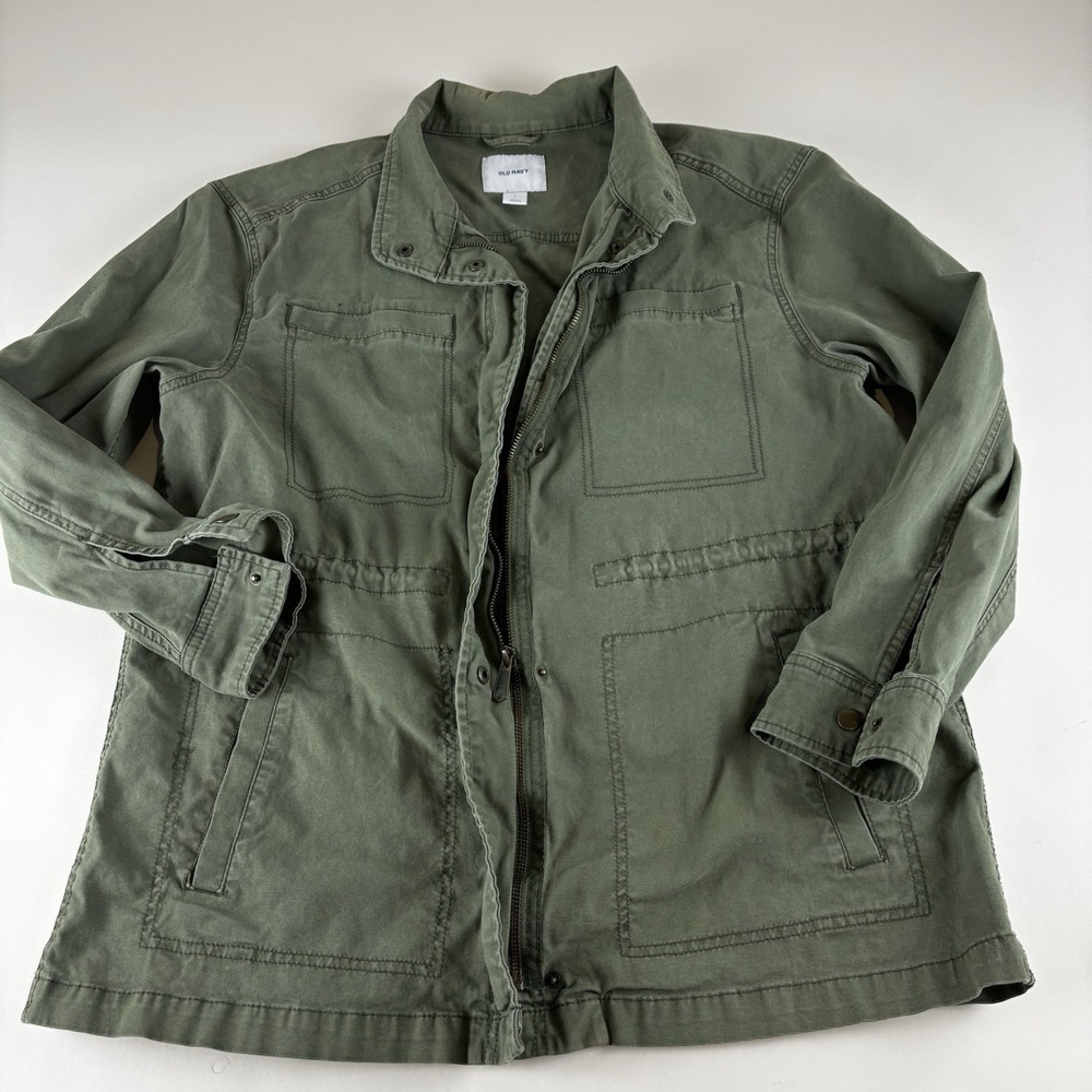 Old Navy Field‎ Jacket Women Large Green Full Zip Canvas Military Army Chore